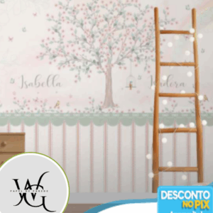 Papel de Parede Personalizado | Àrvore com Ripado Verde e Rosa