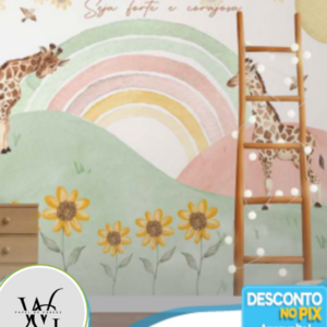 Papel de Parede Personalizado | Girafa com Arco Iris