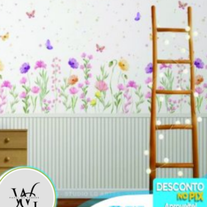 Papel de Parede Personalizado | Flores com Ripado