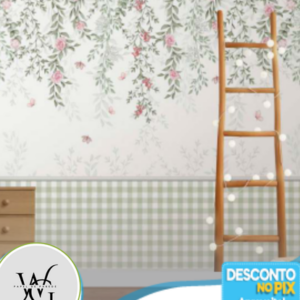 Papel de Parede Personalizado | Flores com Xadrez