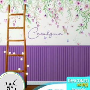 Papel de Parede Personalizado | Flores com Ripado Rosa